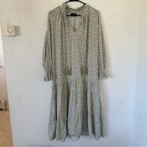 Vici Long Sleeve Floral Dress - Cream and Green XS